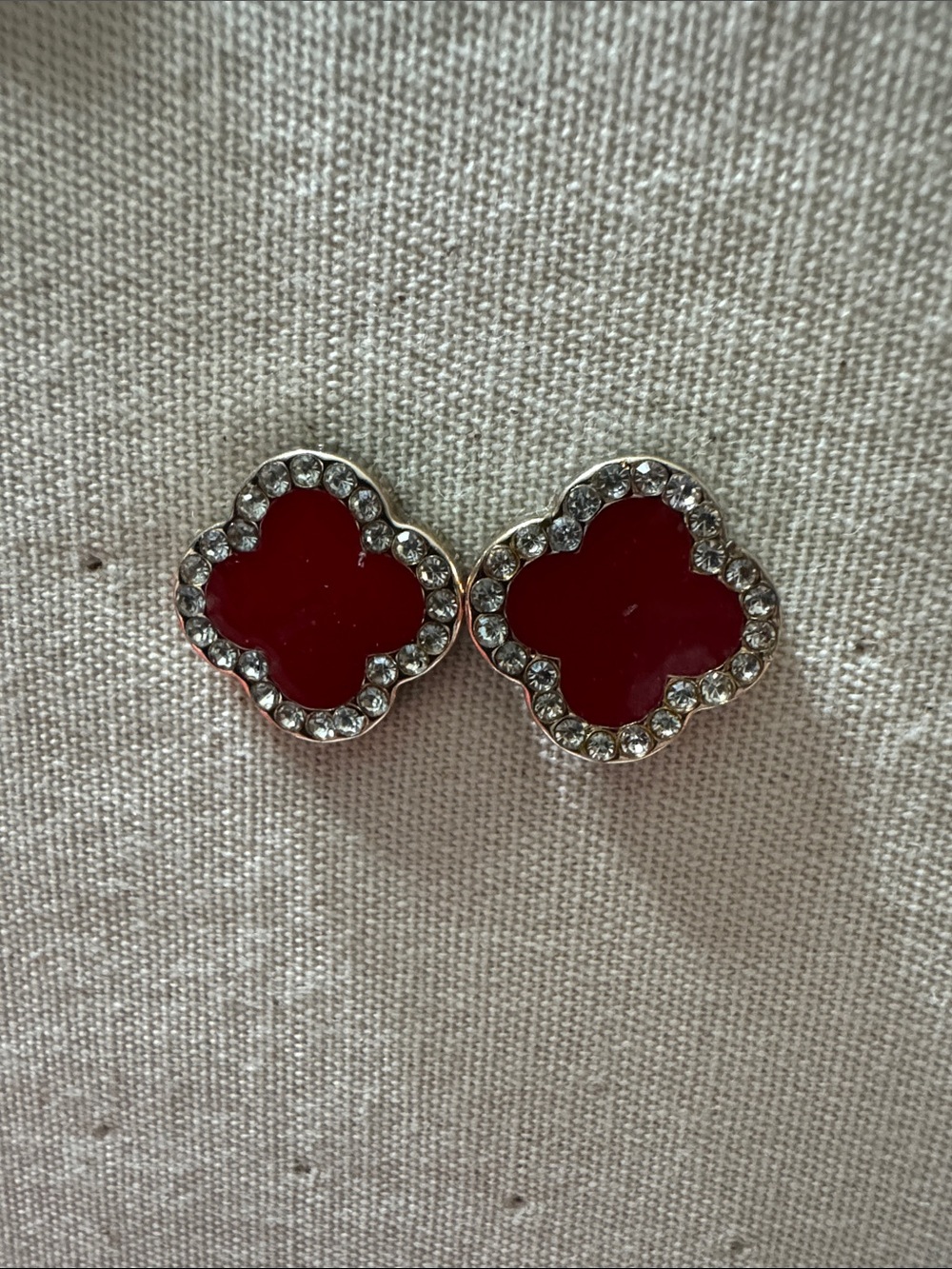 Red Clover-Shaped Crystal Halo Stud Earrings - Women Jewelry